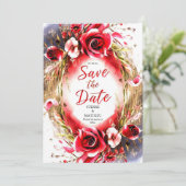 Pastel Liefde Diep Rode Rozen Bruiloft Save The Date (Staand voorkant)