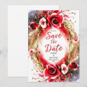 Pastel Liefde Diep Rode Rozen Bruiloft Save The Date (Voorkant / Achterkant)