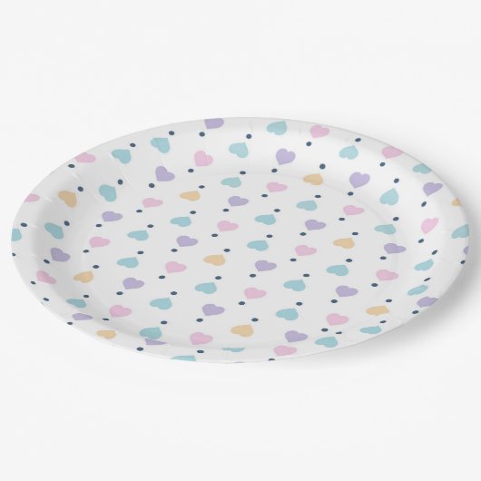Pastel Liefde Hart Patroon Papieren Bordje (Gekanteld)
