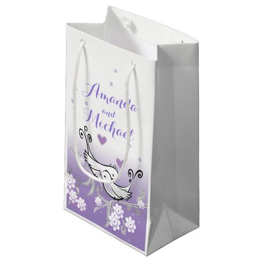 Pastel liefde vogels bruiloft glossy cadeau tas klein cadeauzakje (Voorkant Gekanteld)