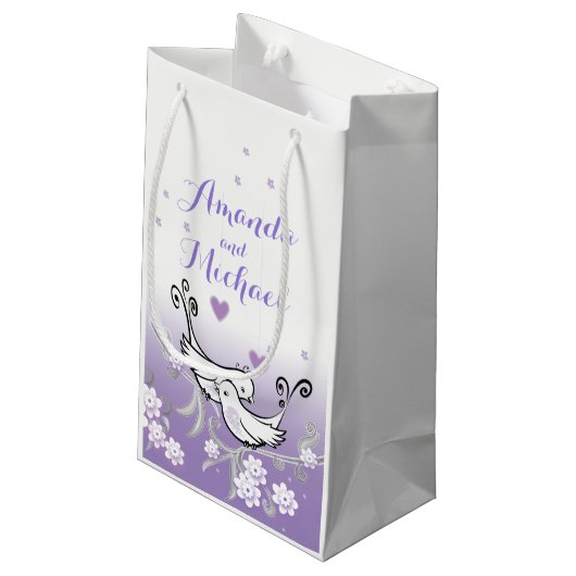 Pastel liefde vogels bruiloft glossy cadeau tas klein cadeauzakje (Achterkant Gekanteld)