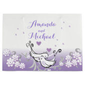 Pastel liefde vogels bruiloft grote glanzende cade large cadeautasje (Voorkant)