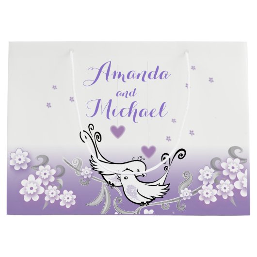 Pastel liefde vogels bruiloft grote glanzende cade large cadeautasje (Voorkant)