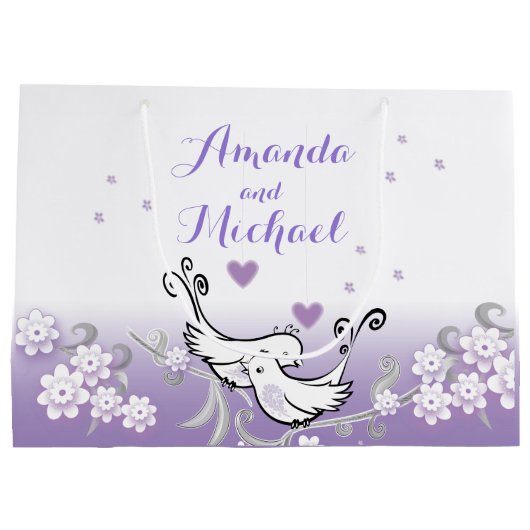 Pastel liefde vogels bruiloft grote glanzende cade large cadeautasje (Achterkant)