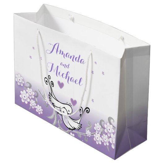 Pastel liefde vogels bruiloft grote glanzende cade large cadeautasje (Achterkant Gekanteld)