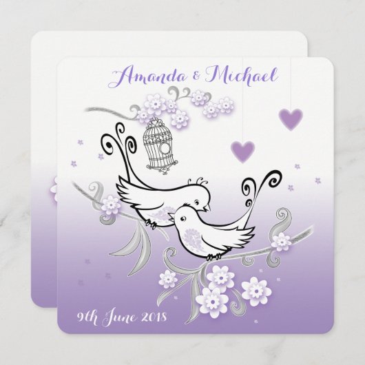 Pastel liefde vogels gepersonaliseerde bruiloft ui kaart (Voorkant / Achterkant)