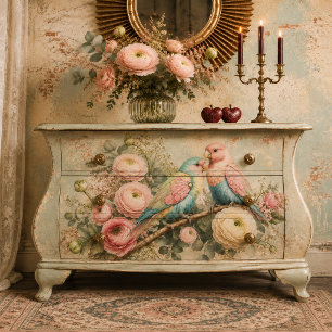 Pastel Liefdesvogels & Ranunculus Decoupage Papier