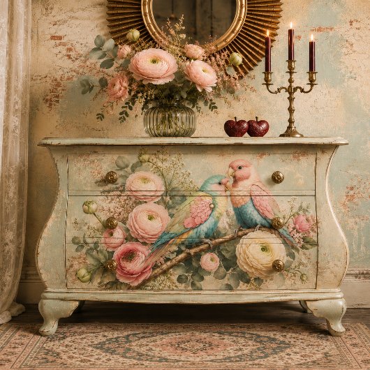 Pastel Liefdesvogels & Ranunculus Decoupage Papier