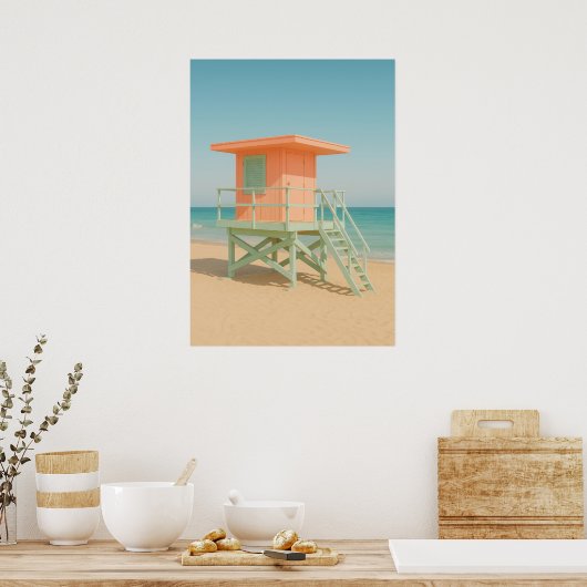 Pastel Lifeguard Tower Beach Art Poster (Keuken)