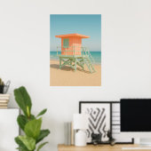 Pastel Lifeguard Tower Beach Art Poster (Thuiskantoor)