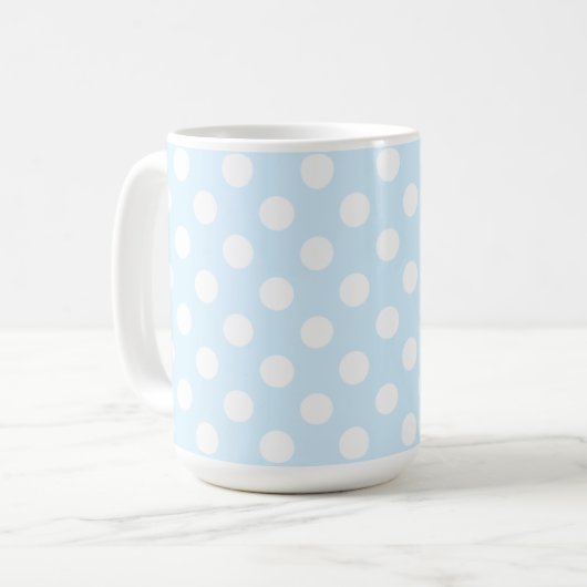 Pastel Light Blue en Big White Polka Dots Koffiemok (Voorkant links)