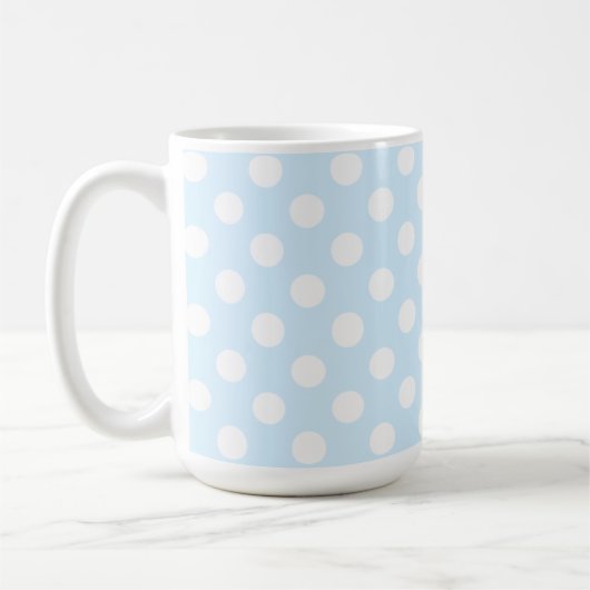 Pastel Light Blue en Big White Polka Dots Koffiemok (Links)