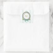 Pastel Light Blue en Green Monogram Crest Vierkante Sticker (Tas)