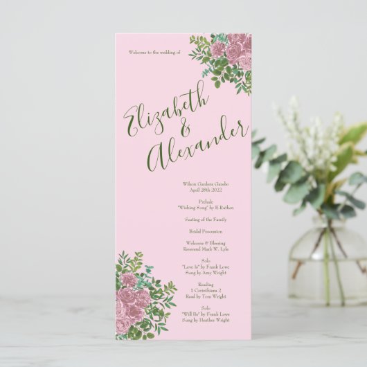 Pastel  Light Floral Rozen Menu (Staand voorkant)