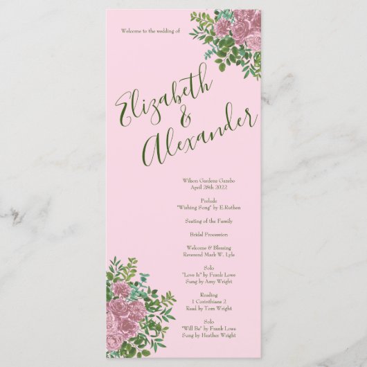 Pastel  Light Floral Rozen Menu (Voorkant)