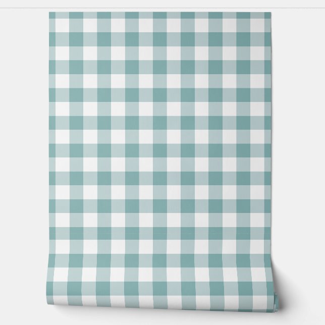 Pastel Light Teal Gingham Check Buffalo Plaid Behang (Afrollen)