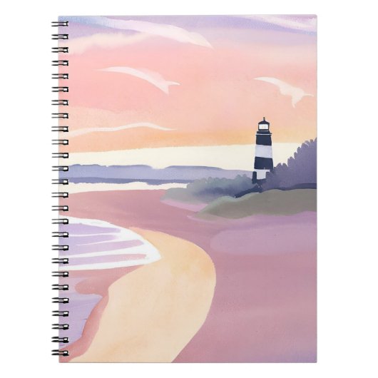 Pastel Lighthouse | Coastal Beach Shore Watercolor Notitieboek (Voorkant)