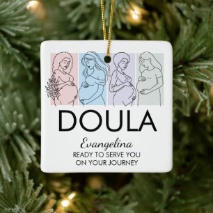 Pastel Lijn Kunst QR Logo DOULA Klant Cadeau Keramisch Ornament