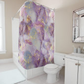 Pastel Lila, blauw en goudglitter-marmer Douchegordijn (In situ)