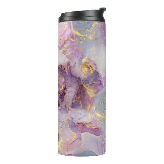 Pastel Lila, blauw en goudglitter-marmer Thermosbeker (Gedraaid links)