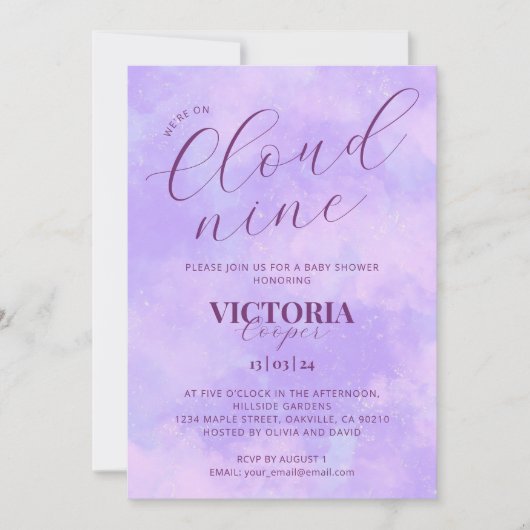 Pastel Lila Cloud Nine Baby shower Kaart (Voorkant)