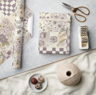Pastel Lila Dekbed Aards Gingham Cottagecore  Cadeaupapier