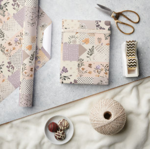 Pastel Lila Dekbed Aards Gingham Cottagecore  Cadeaupapier
