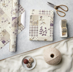 Pastel Lila Dekbed Aardse Gingham Cottagecore  Cadeaupapier