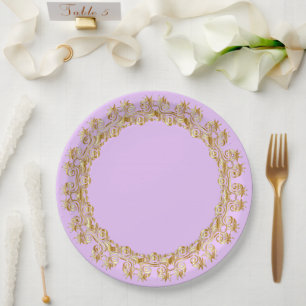Pastel, lila en siergoud papieren bordje