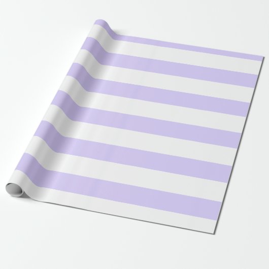Pastel lila en witte brede horizontale strepen cadeaupapier (Uitgerold)