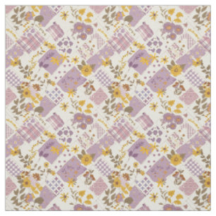Pastel Lila Geel Patchwork Vintage Cottagecore Stof