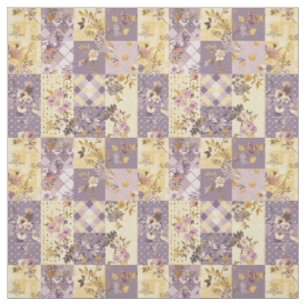 Pastel Lila Geel Patchwork Vintage Cottagecore Stof