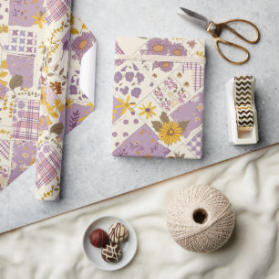 Pastel Lila Geel Quilt Gingham Cottagecore Cadeaupapier