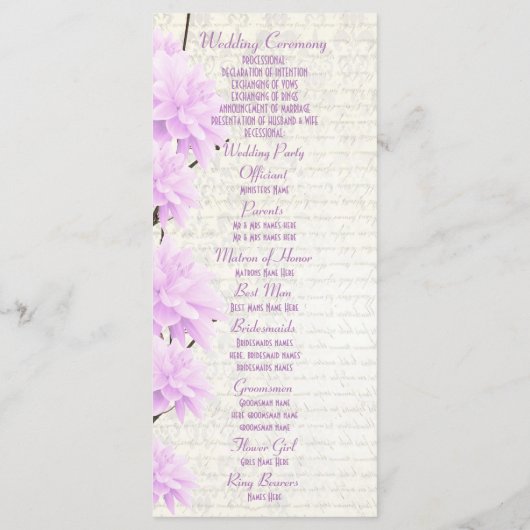 pastel lila huwelijksprogramma florale kerk programmakaart (Achterkant)