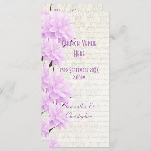 pastel lila huwelijksprogramma florale kerk programmakaart (Voorkant / Achterkant)