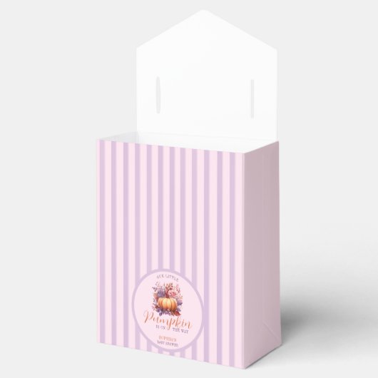 Pastel Lila Kleine Pompoen Baby shower Bedankdoosjes (Geopend)