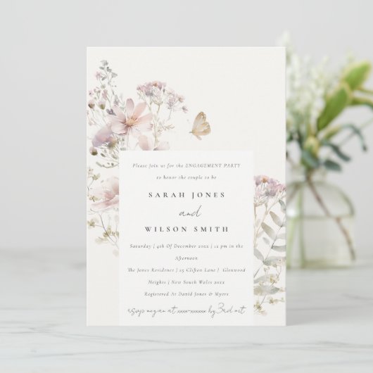 Pastel Lila Wildflower Varen Botanisch Verloving Kaart (Staand voorkant)