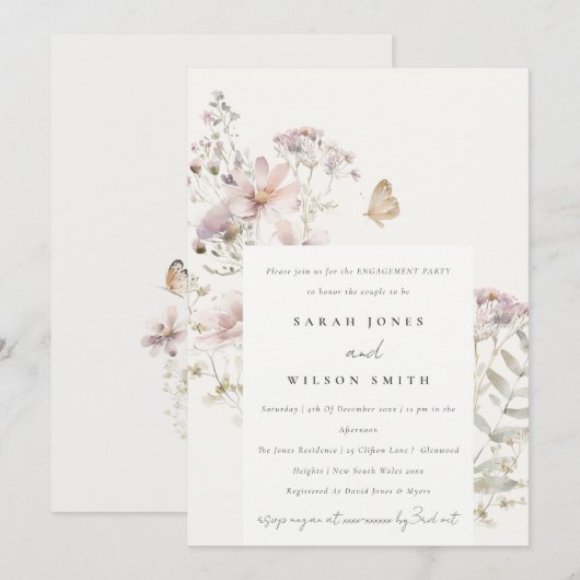 Pastel Lila Wildflower Varen Botanisch Verloving Kaart (Voorkant / Achterkant)