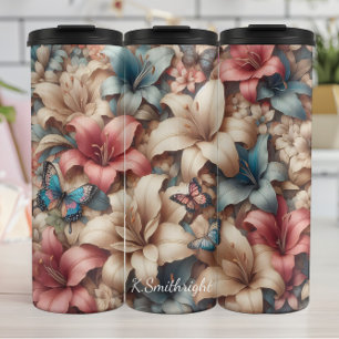 Pastel Lily Butterfly Floral Pattern Thermosbeker