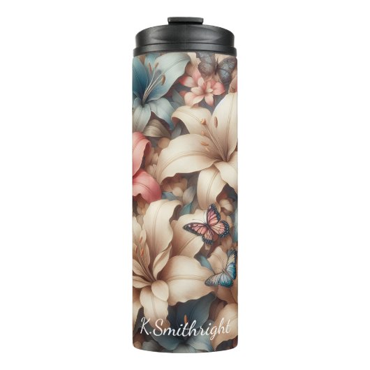 Pastel Lily Butterfly Floral Pattern Thermosbeker (Voorkant)