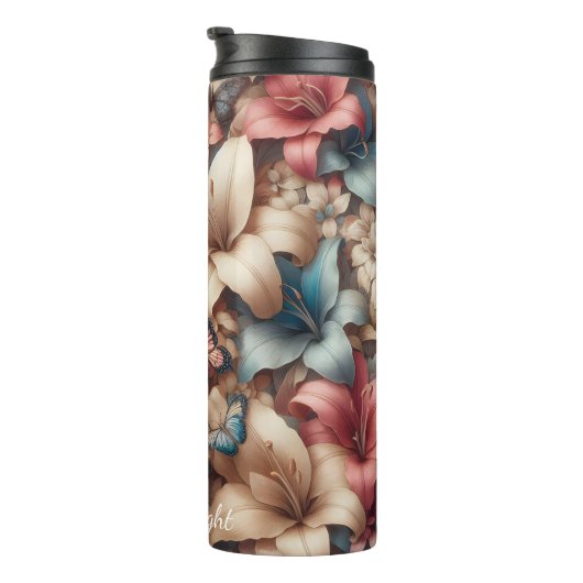 Pastel Lily Butterfly Floral Pattern Thermosbeker (Geroteerd rechts)