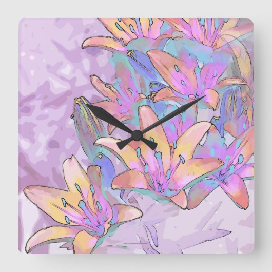 Pastel Lily Love Vierkante Klok (Voorkant)