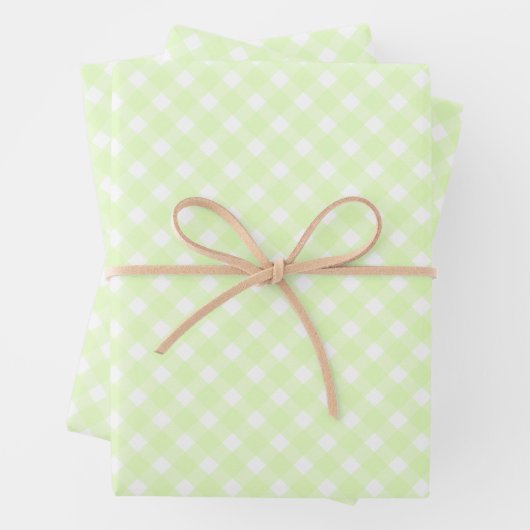 Pastel Lime Green Gingham Pset Pattern Inpakpapier Vel (In situ)