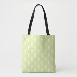 PASTEL LIME GROEN MET KLEINE WITTE BABY VOETEN TOTE BAG