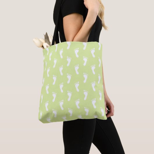 PASTEL LIME GROEN MET KLEINE WITTE BABY VOETEN TOTE BAG (Dichtbij)