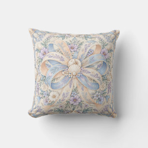 Pastel Lint Boog Zeeschelp Bloemen Frame Kussen