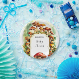 Pastel Little Mushroom Baby shower Papieren Bordje