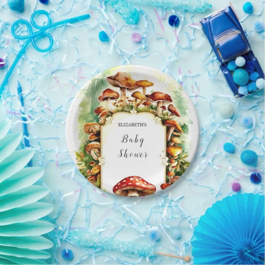 Pastel Little Mushroom Baby shower Papieren Bordje (Feest)