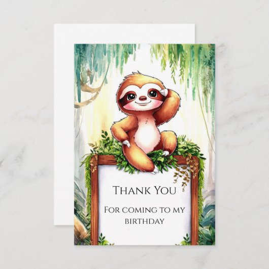 Pastel Little Sloth Verjaardag Bedankkaart (Voorkant / Achterkant)