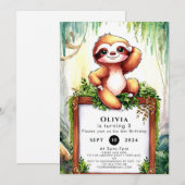 Pastel Little Sloth Verjaardag Kaart (Voorkant / Achterkant)